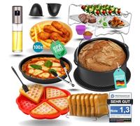 FryChef Accessori friggitrice ad aria calda, accessori Airfryer, set da 18 pezzi. Con teglia, 100 x carta da forno, spruzzatore olio e molto altro ancora. Adatto per Philips 7,3L, COSORI 4,7L, Ninja