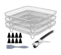 Frying Basket Set - Square Wire Rack, Stackable Oven Tray, Stainless Steel Cooking Grid | Commercial Home Kitchen Appliance, Toasting Baking Grilling Aid, Layered Food Organizer, Heat Safe Preparation