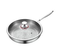 Frying pan - Grill pan for steaks | Frying pans with even heat distribution | Titanium stainless steel pans with non-stick coating and lid, ideal for eggs, pancakes