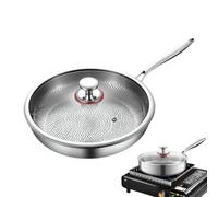 Frying pan - Grill pan for steaks | Frying pans with even heat distribution | Titanium stainless steel pans with non-stick coating and lid, ideal for eggs, pancakes
