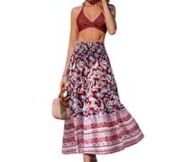 Fryloo Abito Donna Boho Floral Stampa Alta Vita Elastico Gonna Lunga Flowy Tiered Spiaggia Vacanze Casual Estate Una Linea Gonna-AAA-s