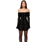 Fryloo Abito Donna Fuori Spalla Pizzo Sirena Maxi A Manica Lunga da Sera, Full Foderato Non-Sheer Flare Abito-Mini Black-XS