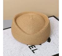 Fryloo Cappello da Pescatore Berretto Straw Beret Hat Women Retro Pillbox Party Wedding Teardrop Bridal Summer Stewardess Fashion Lightweight-khaki-55-58cm