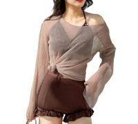 Fryloo Costume da Bagno A Gonna Halter Floreale delle Donne, Un Pezzo di Controllo della Pancia Ruched Bagno, Dimagrimento Costumi per Le Vacanze in Piscina sulla Spiaggia-b Brown 3pcs-XL