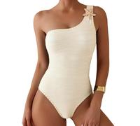 Fryloo Costume da Bagno Donna A Una Spalla Un Pezzo, Stella di Mare Abbellito Monokini con Finitura Nera, Costumi Eleganti per La Spiaggia PisChina Estate
