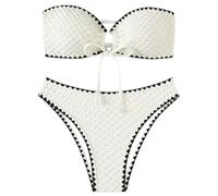 Fryloo Costume da Bagno Donna A Una Spalla Un Pezzo, Stella di Mare Abbellito Monokini con Finitura Nera, Costumi Eleganti per La Spiaggia Piscina Estate-white-1-l