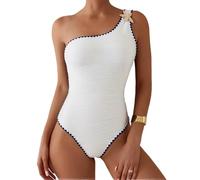 Fryloo Costume da Bagno Donna A Una Spalla Un Pezzo, Stella di Mare Abbellito Monokini con Finitura Nera, Costumi Eleganti per La Spiaggia PisChina Estate