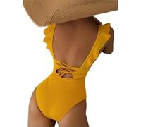 Fryloo Costume da Bagno Intero Sexy Donna - Monokini Push Up con Volant per Spiaggia, Piscina E Vacanze Estive-Giallo-s
