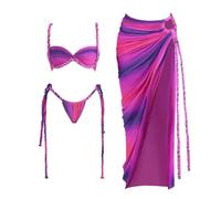 Fryloo Costume Donna 3 Pezzi Bianco da Bagno Una Spalla Intrecciato Taglio Fuori Gonna Maxi Set per La Festa di Spiaggia