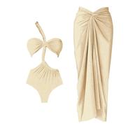 Fryloo Costume Donna 3 Pezzi Bianco da Bagno Una Spalla Intrecciato Taglio Fuori Gonna Maxi Set per La Festa di Spiaggia