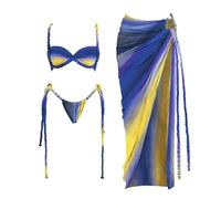 Fryloo Costume Donna 3 Pezzi Bianco da Bagno Una Spalla Intrecciato Taglio Fuori Gonna Maxi Set per La Festa di Spiaggia