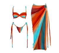 Fryloo Costume Donna 3 Pezzi Bianco da Bagno Una Spalla Intrecciato Taglio Fuori Gonna Maxi Set per La Festa di Spiaggia