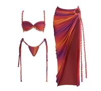 Fryloo Costume Donna 3 Pezzi Bianco da Bagno Una Spalla Intrecciato Taglio Fuori Gonna Maxi Set per La Festa di Spiaggia-set3-s