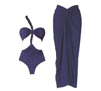 Fryloo Costume Donna 3 Pezzi Bianco da Bagno Una Spalla Intrecciato Taglio Fuori Gonna Maxi Set per La Festa di Spiaggia