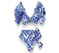 Fryloo Costume Donna Viola Ruffled Bikini Set, V-Trim Push-up Top & Alta Vita Bow Bottom, Elegante Costumi da Bagno A Due Pezzi per Le Vacanze in Piscina sulla Spiaggia-mo19879r7-m