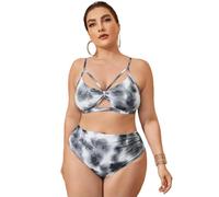 Fryloo Costume Donne Plus Size Grigio Tie-Dye Bikini, Cutout Bow Front Top con Ruched Alta Vita Bottom, da Bagno per La Spiaggia Piscina Vacanze, Xl-4xl-print-1xl