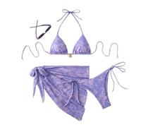 Fryloo Costume Micro Bikini da Bagno Triangolo di Tre Pezzi Spinge su Due con Coprire Le Donne Vacanza sulla Spiaggia-violetta3p-l