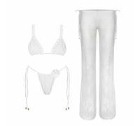 Fryloo Costume Push Up Flower Bikini for Women - Sexy Bandeau Swimwear with Mesh Skirt Solid White Beach, Pool, Summer Vacation