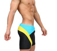 Fryloo Costume Uomini Blocco Colore Nuoto Jammers, Nero Blu Giallo A Secco Rapido Pantaloni da Bagno, Elastica Vita Mesh Foderato Corti-Black Blue No Pad-m