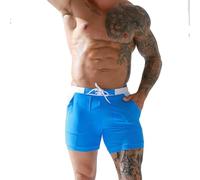 Fryloo Costume Uomini Blu Bianco Colore Blocco Pantaloni da Bagno, Rapido Asciutto Stretch Spiaggia, Elastico Vita Leggeri Tavola-Lake Blue-s