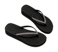 Fryloo Pantofole da donna con zeppa con strass infradito suola spessa sandali estivi all'aperto scintillanti impreziositi cinturino perizoma