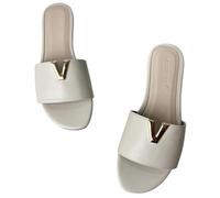 Fryloo Pantofole Donna Nero V-Metallo Accento Diapositive Sandali, Aperto Piede Piatto A Una Cinghia, Elegante Casual Scarpe da Spiaggia per Il Giorno-white-39-cn