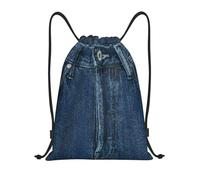 Fryloo Zaino Unisex in Denim Blu - Borsa da Viaggio E Scuola Multifunzione con Trama Classica Jeans Design Coulisse-blu-50x42 Cm
