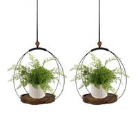 FRYSKYO Vasi for Piante Sospesi da 2 Pezzi Porta Piante da Soffitto for Interni con Base in Legno E 2 Ganci Ganci, Cesto Appeso Decorazioni for La Casa(Round)