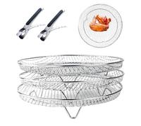 Frytter - Set di 3 cestini impilabili per friggitrice ad aria compressa + 2 pinze, in acciaio inox, scaffalatura per friggitrice ad aria, impilabile, rack per friggitrice ad aria calda (cerchio 20 x