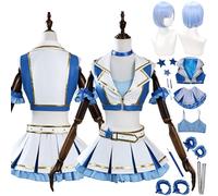 FRYWORK Anime Re Life In A Different World From Zero Rem Cosplay Costume Vestito Cheerleading Uniforme Set Completo Halloween Carnevale Dress Up Suit con Parrucca per Donne (S)