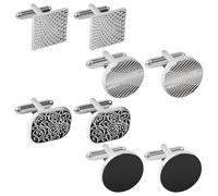 Fsahiuf Set di gemelli da uomo, 4 paia, colore argento e nero, diversi motivi, eleganti