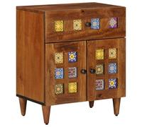 fsahslih Comodino in legno massiccio di mango, marrone, 50 x 33 x 60 cm | Armadio compatto per camera da letto con cassetto e anta, offre un versatile spazio per riporre oggetti notturni.