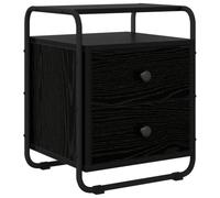 fsahslih Comodino in rovere nero, 40 x 36,5 x 50 cm | Comodino compatto per camera da letto con 2 cassetti, pomelli in metallo e robusto telaio in acciaio per una conservazione