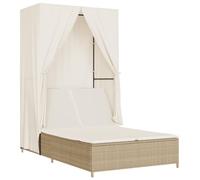 fsahslih Doppio lettino prendisole con tetto e tende, in polyrattan beige | Comodo lettino da giardino per terrazza e giardino con schienale regolabile in 4 posizioni e morbido cuscino imbottito.