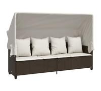 fsahslih Lettino da giardino in polyrattan con tetto e cuscino, marrone | Isola ergonomica per esterni per terrazza e giardino, con schienale regolabile e parasole estensibile.