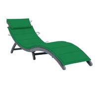 fsahslih Lettino prendisole pieghevole in legno di acacia con cuscino, grigio | Lettino da giardino ergonomico in acacia con imbottitura verde e cuscino per il vostro relax sulla terrazza e sul balcone.