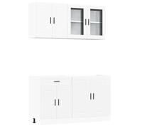 fsahslih Set di 4 mobili da cucina Porto, in legno, colore bianco | Pratico spazio per cucina e sala da pranzo: mobiletto da cucina modulare e pensile con eleganti ante in vetro.