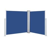 fsahslih Tenda da sole laterale estensibile, blu, 100 x 600 cm, protezione da sguardi indiscreti e antivento per giardino, terrazza e balcone, parete di supporto con telaio in acciaio e pali