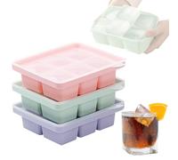 Fsaklaskdy 3 Pezzi Cubetti Ghiaccio Silicone, Stampo Cubetti di Ghiaccio con Coperchio, Formine Cubi Ghiaccio Riutilizzabili Quadrati Grandi 3,5 cm, Impilabili Vaschette Facili da Rilascio, BPA Free