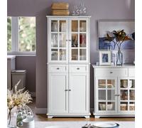 FSB76-W Mobile da cucina con ante in vetro, mobile alto, mobile contenitore, mobile da bagno con 6 scomparti e 2 cassetti, credenza, bianco, circa 75x175x40 cm (LxAxP). Importante (Questioni fiscali):