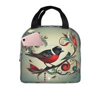 FSCEV Borsa per il pranzo con note musicali e uccelli color foglia di tè