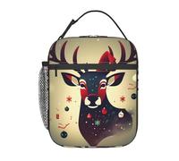 FSCEV Christmas Deer Picture Lunchbag Handheld Insulated Picnic Bag Work Bag Cool or Warm Fresh-Keeping Bag