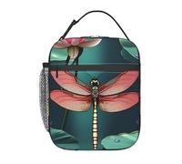 FSCEV Dragonfly with Water Lily Lunchbag Handheld Insulated Picnic Bag Work Bag Cool or Warm Fresh Keeping Bag