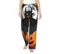 FSCEV Halloween Luna pipistrello zucca pigiama da donna pantaloni casual abbigliamento rilassante e confortevole notte sonno casa pantaloni, Nero , 3XL