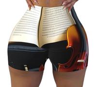 FSCEV Violin and Book - Pantaloncini da allenamento da donna, con quattro angoli, elasticizzati, per yoga, Nero , S corto