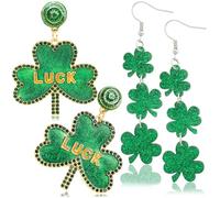Fscwlmon 2 paia di orecchini per il giorno di San Patrizio per le donne trifoglio in lega acrilica orecchini pendenti trifoglio ferro di cavallo orecchini a perno per festival irlandese regalo