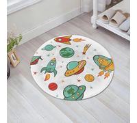 FSDGY Tappetino Antiscivolo per Il Bagno,Soffice Tappeto da Bagno in Microfibra,Assorbente,Bambini, Tema Spazio Esterno Razzo Astronave UFO Stella,60x60 cm