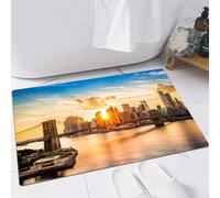 FSDGY Tappetino Antiscivolo per Il Bagno,Soffice Tappeto da Bagno in Microfibra,Assorbente,Il ponte di Brooklyn e lo skyline di Lower Manhattan al tramonto, visti dal ponte di,60x90 cm