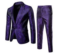 FSFA Giacca da Uomo Blazer Modello Scuro Stile Tribunale ReTro Un Pulsante con Un Vestito Slim Giacca Elegante Business Costume con Tasche Blazer Uomo Chic, 2 Pezzi-viola, XXL