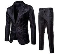 FSFA Giacca da Uomo Blazer Modello Scuro Stile Tribunale ReTro Un Pulsante con Un Vestito Slim Giacca Elegante Business Costume con Tasche Blazer Uomo Chic, 2 pezzi-nero, L